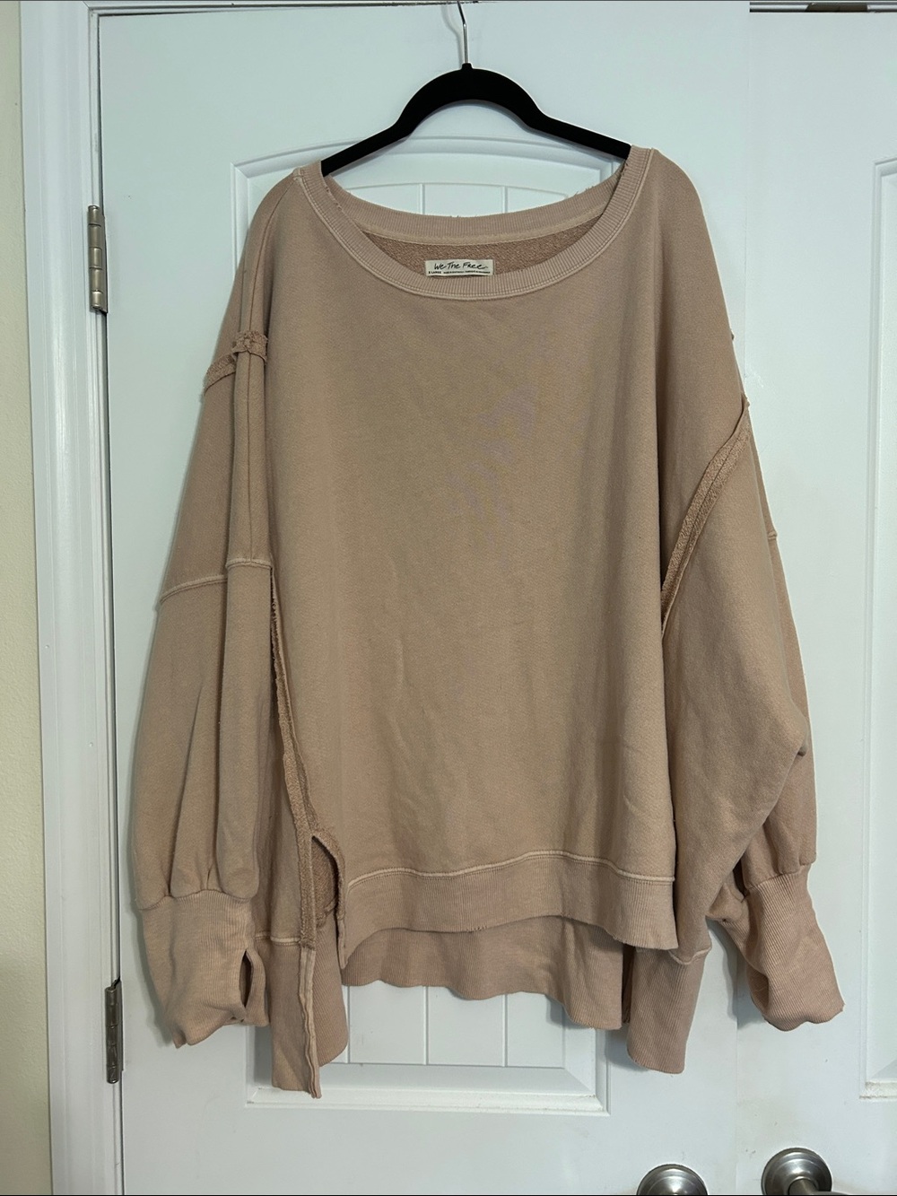 We The Free Relaxed Raw-Seam Sweatshirt in Taupe